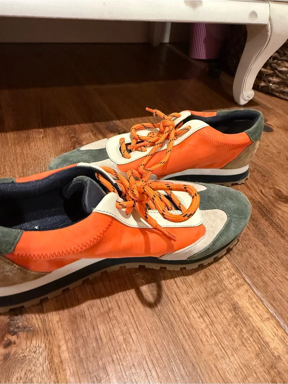 Tory Burch Orange, Green and Cream Suede-Trim Sneakers
